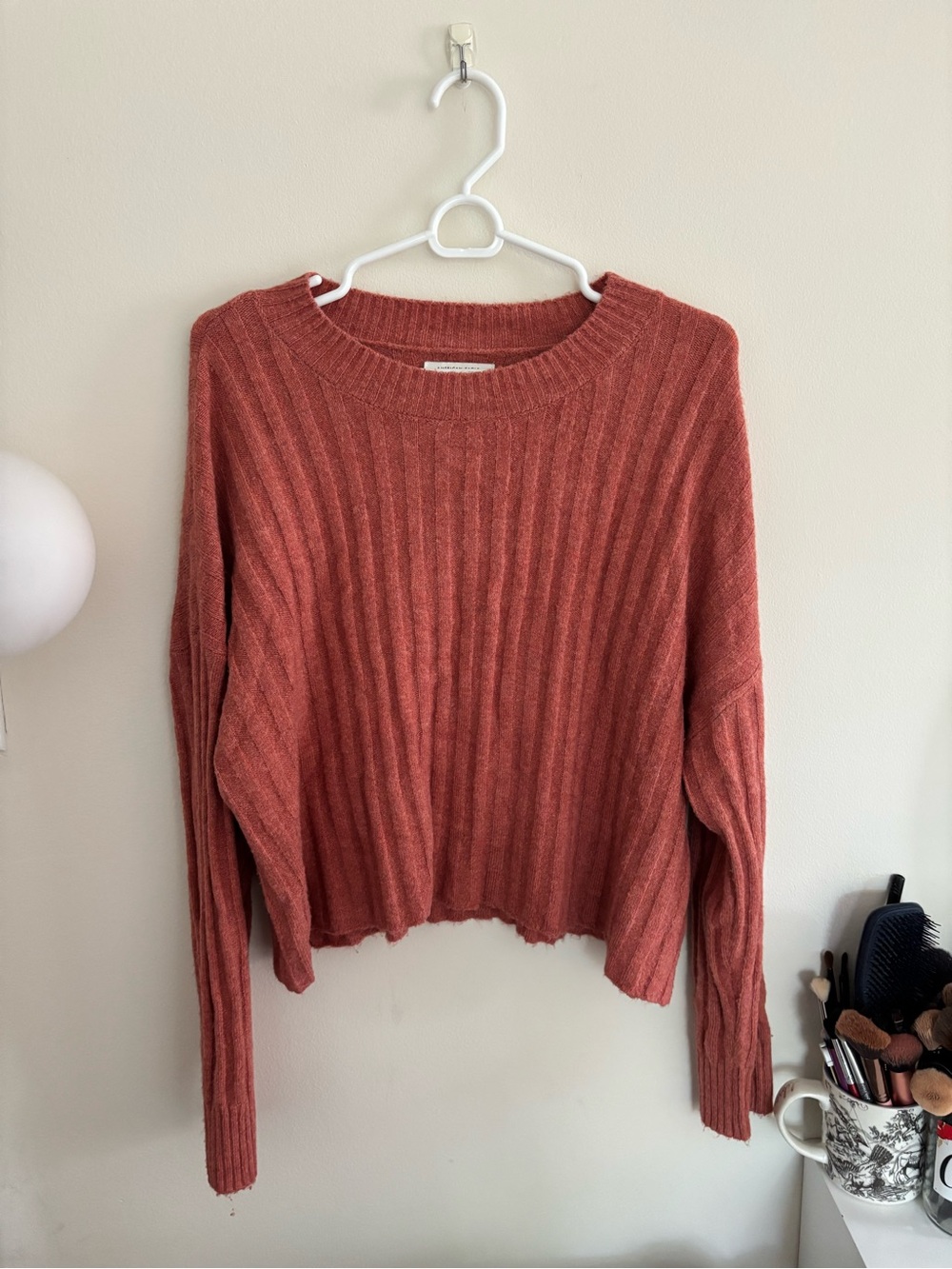 American Eagle Outfitters Ribbed Crewneck Sweater - Rust Orange